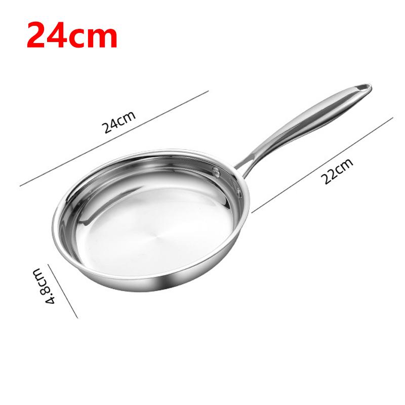 Poêle à Frire en Acier Inoxydable 304 Surface Brillante Non Revêtue Poêle à Frire Poêle à Frire en Acier Composite à Trois Couches Plusieurs Tailles Disponibles
