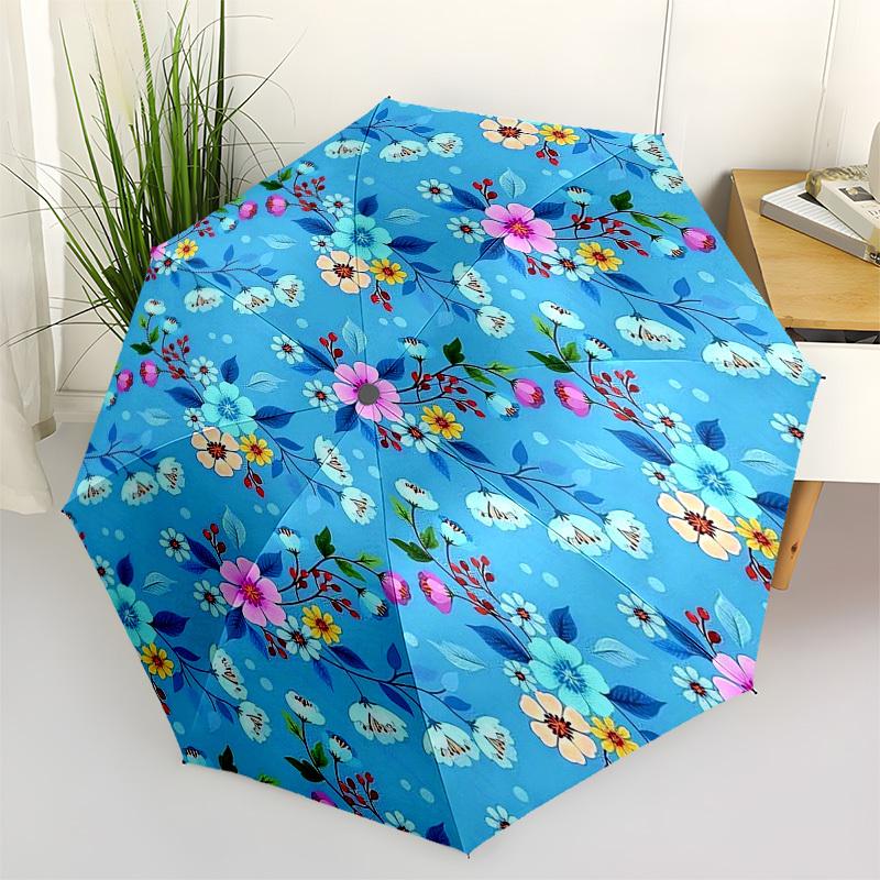 

1pc Floral Round Tablecloth with Vibrant Flowers Umbrella with Plastic Handle,Vibrant Cartoon Pattern,Multi-functional UmbrellaPT226