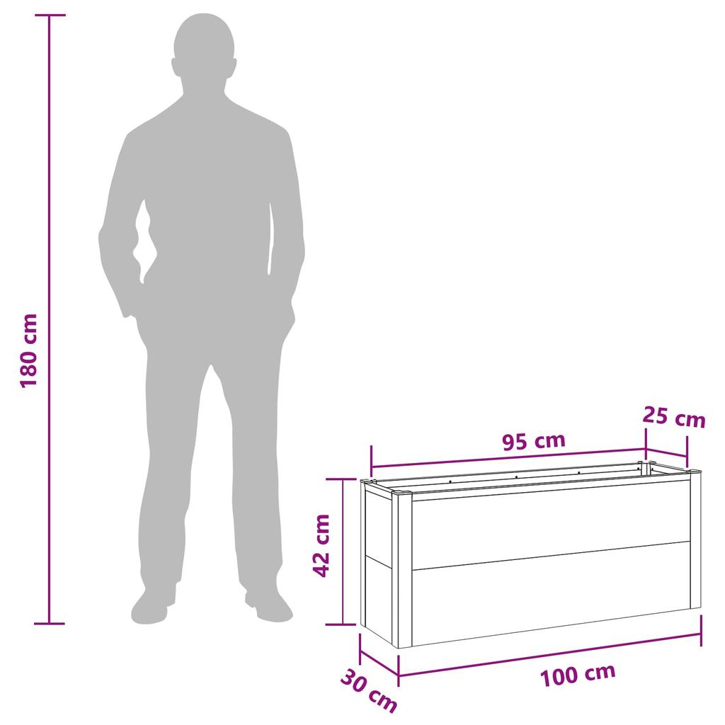 Raised Garden Bed Gray 100 X 30 X 22 Cm WPC and Aluminum