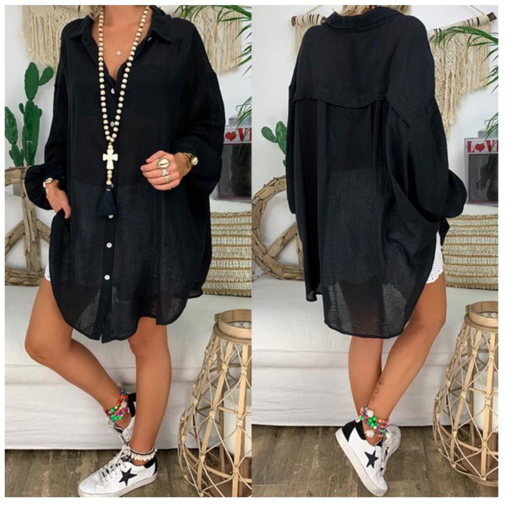 Plus Size Women's Button Down Shirt, Loose Long Sleeve Casual Blouse Top for Women, European American Style