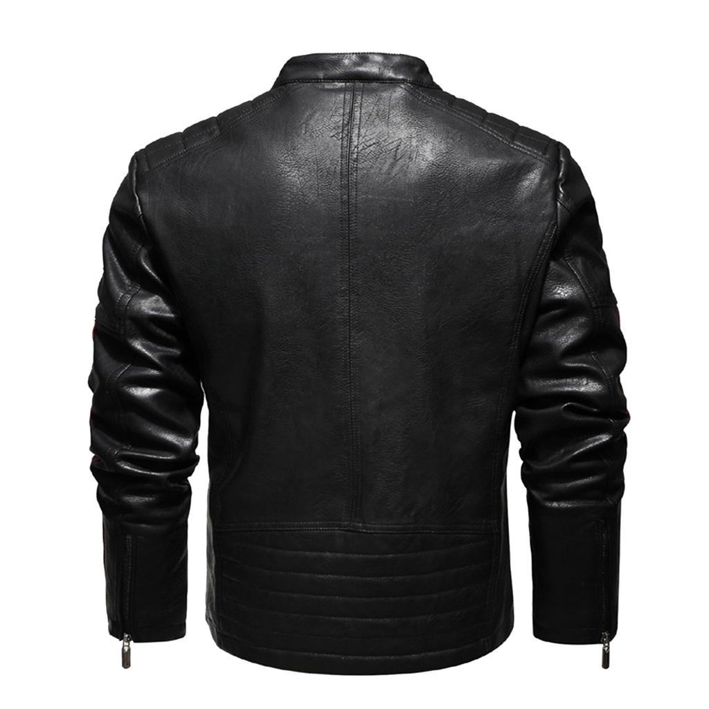 Men's Motorcycle Leather Racing Suit Colorblock Embroidery Motorcycle PU Jacket Windproof Cotton Jacket