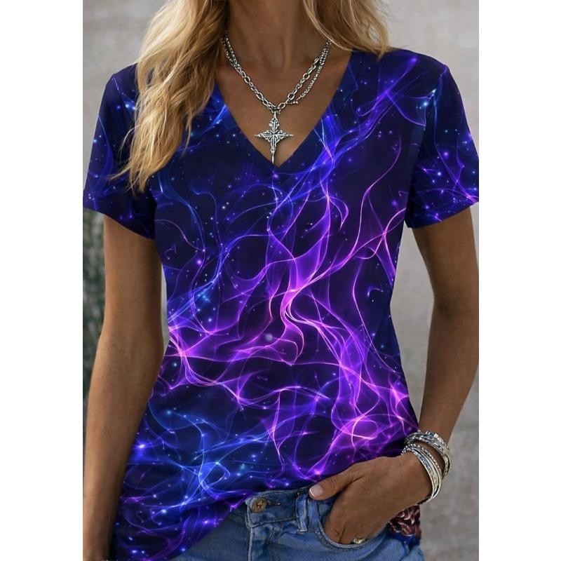 Women's T Shirt Print Graphic Plants Abstract Stylish Classic Casual Short Sleeve V Neck Regular Tops