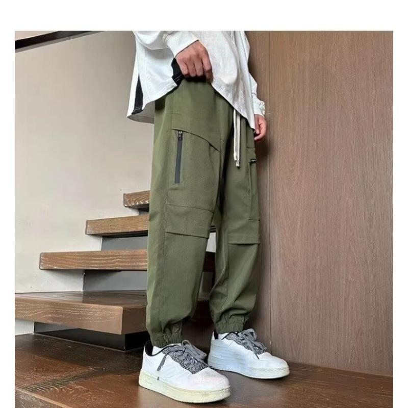 

Men s Elastic Waist Cargo Pants Multi-Pocket Casual Loose Streetwear Trousers M зелений