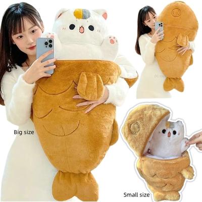 1 pieza 40/60/80cm Kawaii Japón Taiyaki Gato Peluche Figura Anime Gato Escondido en Bolsa Cojín Animales Ferry Peluche Almohada