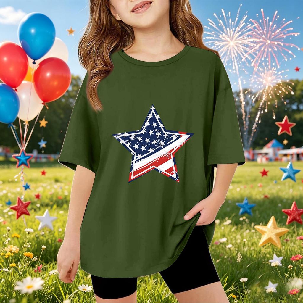 Kinder Kurzarm T-Shirt Sternenprint Oberteil Lässig Lockerer Schnitt Bequem Leicht Sommer T-Shirt für Jungen und Mädchen