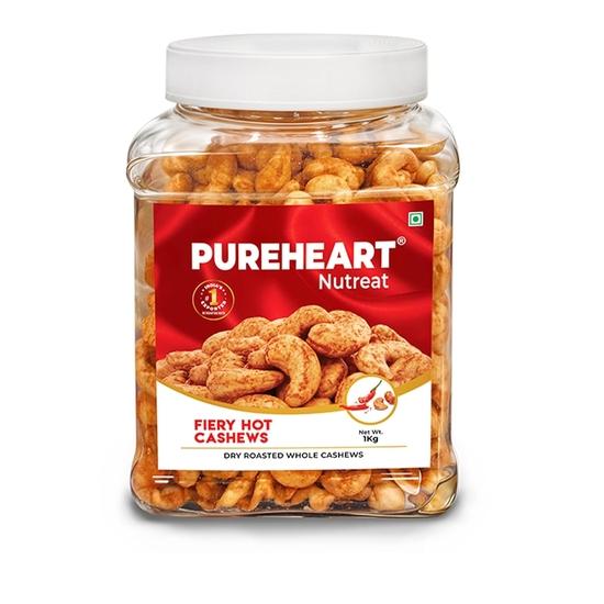 Pureheart Nutreat Fiery Hot Cashews (1 kg), Premium Spicy Roasted Masala Cashew Nuts/Kaju Dry Fruit | Protein & Fiber Rich Chili Cashews 1KG