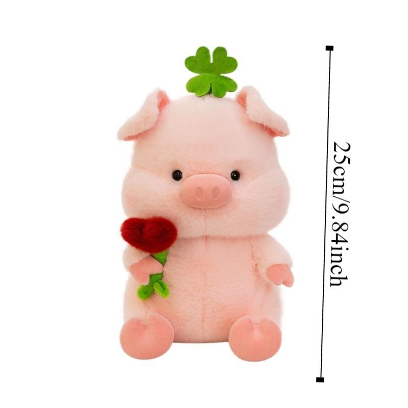 Soft Pig Hold Flower Plush Doll Fluffy Pig Stuffed Dolls Stuffed Pig Plushie Toy  Kids Gifts
