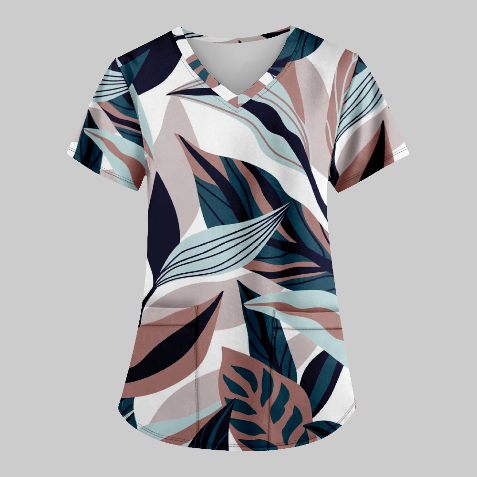 

Women s Fashion Printed Work Uniform With Pocket T-Shirt Short Sleeve Top S темно-зелений колір