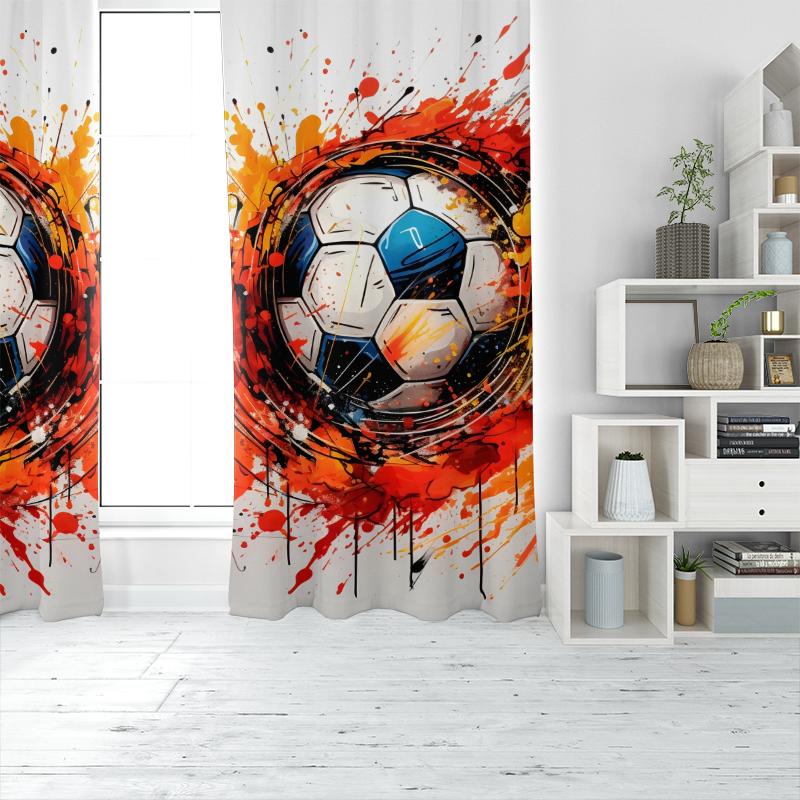 2 Stück - Liebe Fußball Polyestervorhänge, Stangentaschenvorhänge 42*84, Schlafzimmer, Wohnzimmer, Heimzimmerdekoration