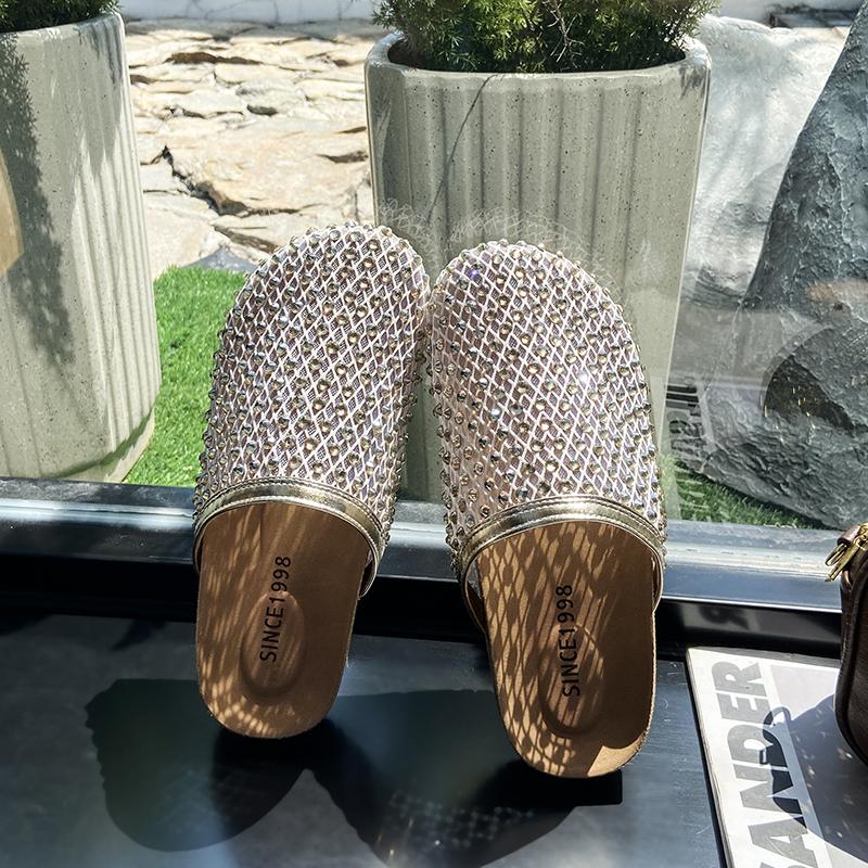 

Мода 2025 Новая Мода Платформа Сетка Стразы Баотоу Шлепанцы Женские Уличные Ленивые Пляжные Сандалии 42 золотой