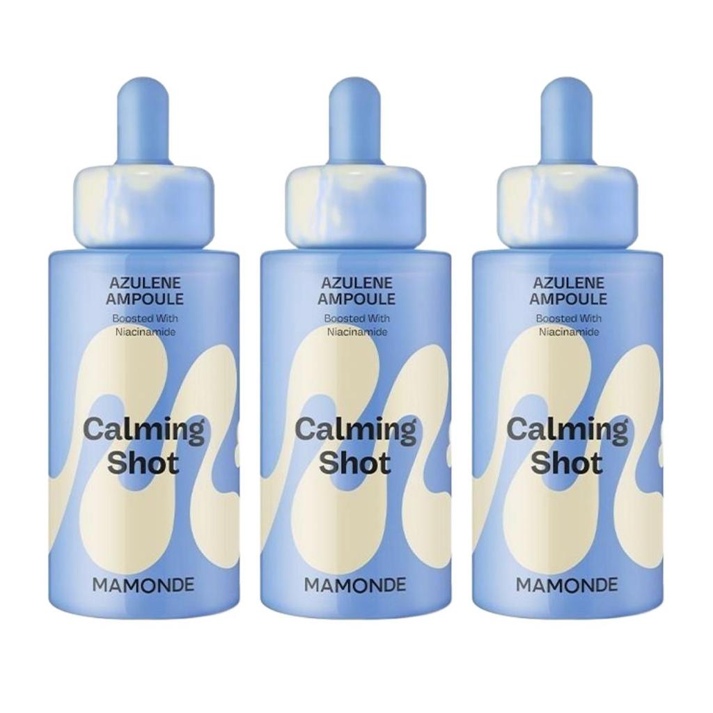 Mamonde Calming Shot Azulene Ampoule 50ml x 3 (Refreshing Niacinamide & Soothing Blue Chamomile Skin-Barrier Facial Essence Value Set)