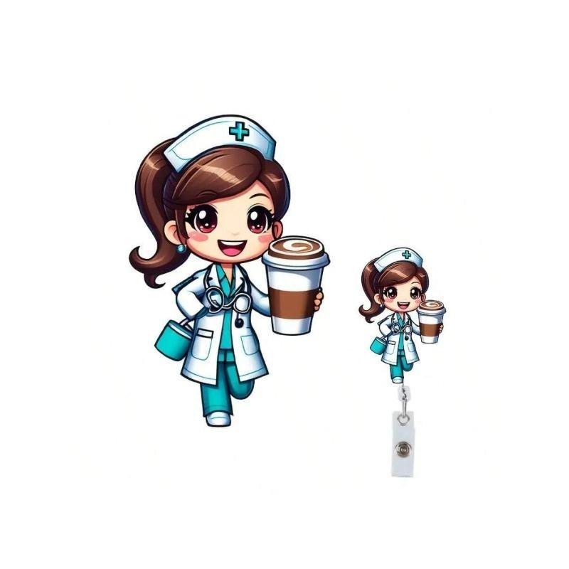 Fivela retrátil médica dos desenhos animados médico enfermeira licença de trabalho cordão criativo fácil de puxar fivela certificado marca nome