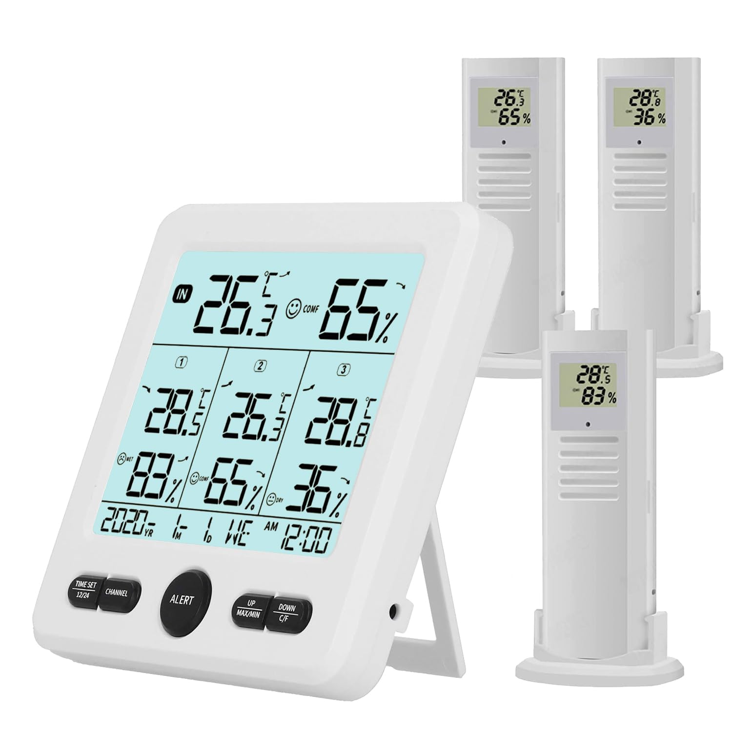 

Timloon Digital Thermometer and 3 High Large LCD Clock and Temperature and Humidity Limit Maximum and Minimum Temperature and Humidity Comfort белый