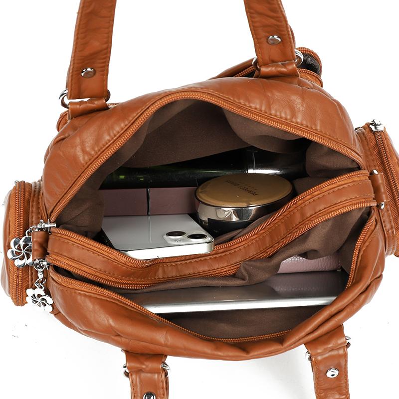 Women's Soft Leather Shoulder Bag Large Capacity Lightweight Crossbody Bag Mother Bag
