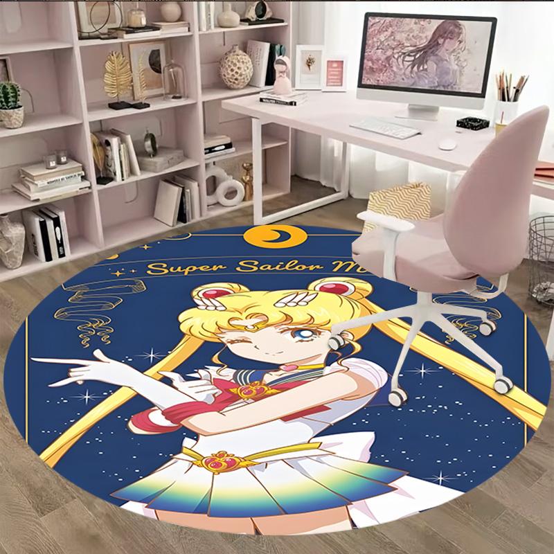 1pc Sailor Moon Carpet, Round Rug, Comfortable, Suitable for Entryways, Living Rooms, Office, And Bedrooms, Christmas Decoration