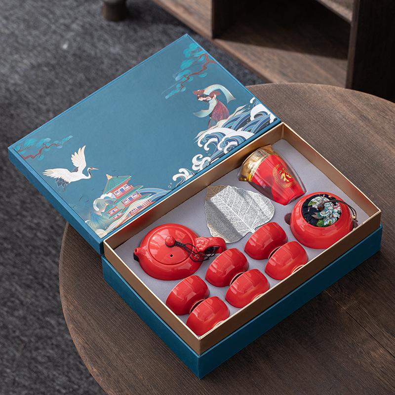 Retro Guochaofeng Kung Fu Ceramic Tea Set Gift Box Company Opens with Gifts To Give Customers Thank You Gifts