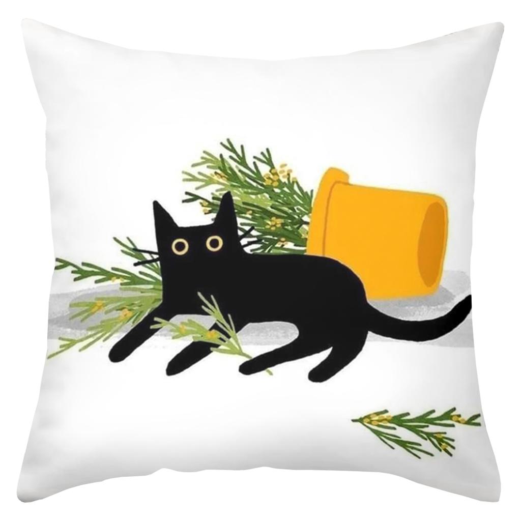 Black Cats Playing Among Potted Plants Decorative Cushions Polyester pillowcase, sofa decorative cushion cov Headboard Pillow