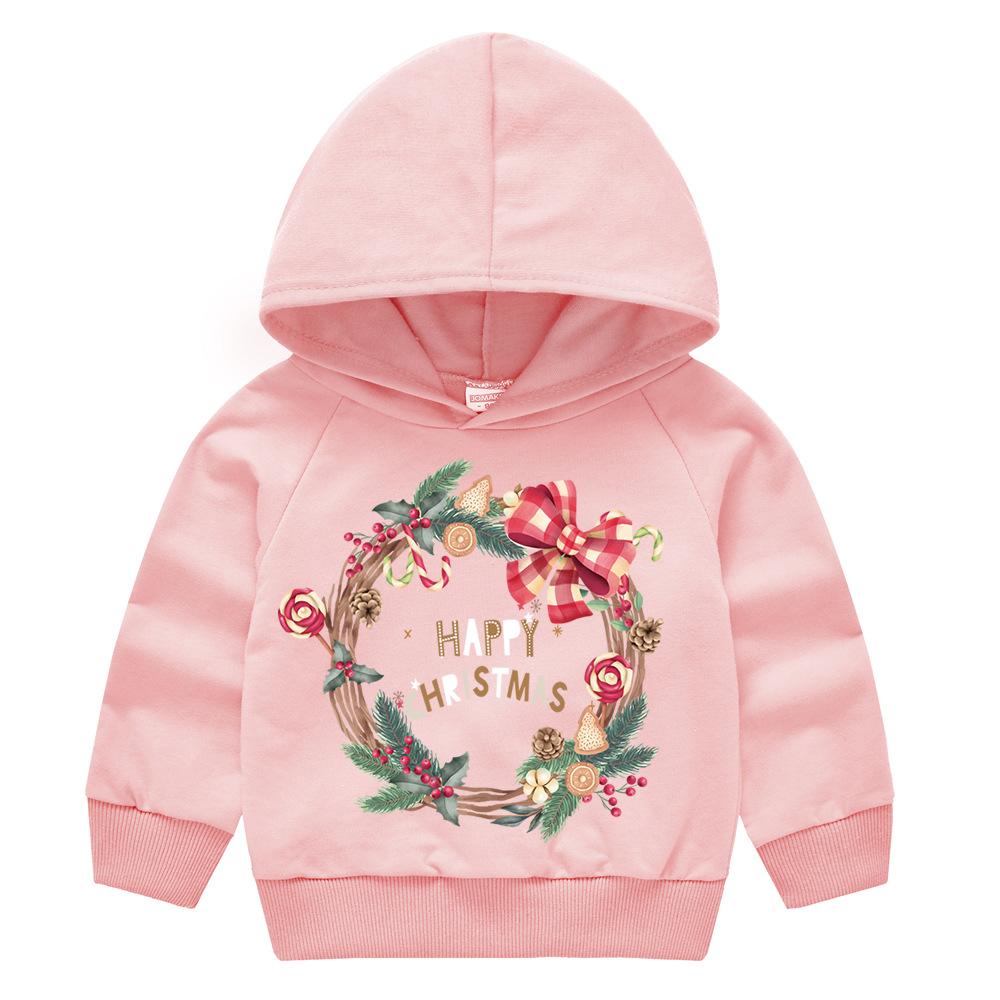 Christmas New Year Cartoon Spring and Fall Children's Printed Hooded Sweater Boys and Girls Casual Tops with Hoodie
