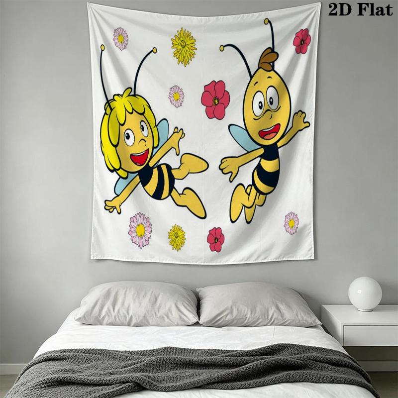 Bees and Maya Wall Tapestry Aesthetic Wall Hanging Printed Fabric Blanket Decorative Tapestries for Bedroom Living Room Home Decor