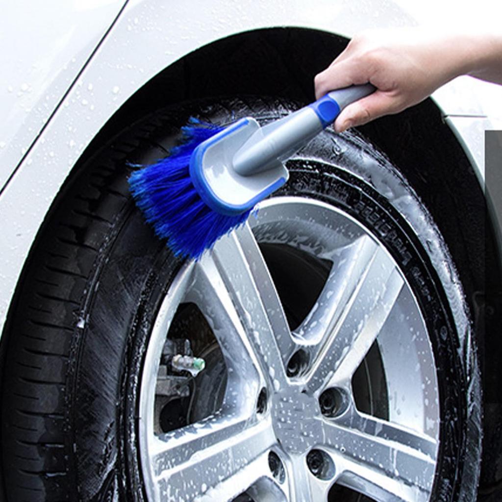 Car Wash Brush Wheel Fender Brush, Car Wheel Cleaning Brush with Fine Bristles, Non-Slip, Long Handle, Auto Tire Cleaning Brush