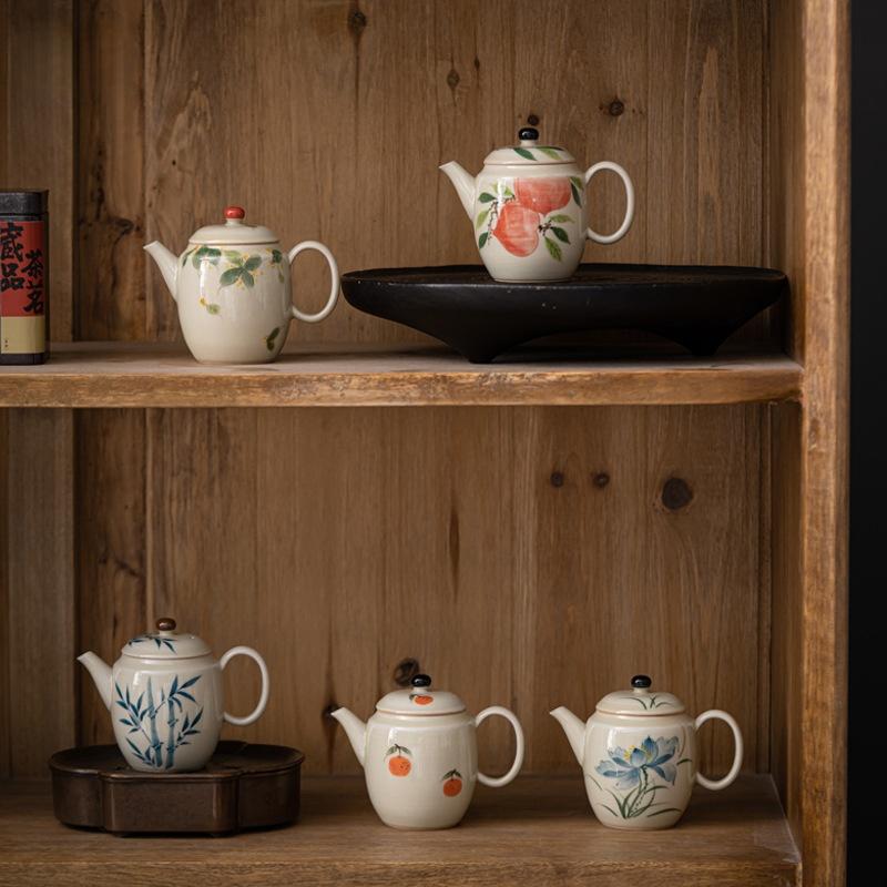 Hand Drawn Beautiful Peach Flowers Teapot Tea Maker Tea Kettle Tea Ceremony Lady Tea Set Kungfu Tea Set Single Pot Tea Brewing