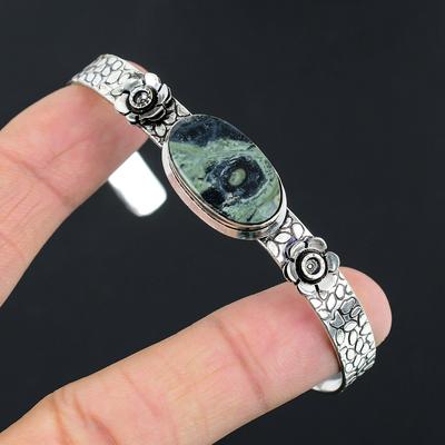 Geschenk für Frauen Armreif Blume Verstellbar 925 Silber Natürlicher Kambaba Jaspis