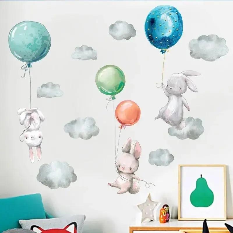 Animal Cartoon Wall Stickers for Kids Rooms Balloon Bunny Decorative 3D Wall Stickers for Children Rooms Large Kids Wall Decals