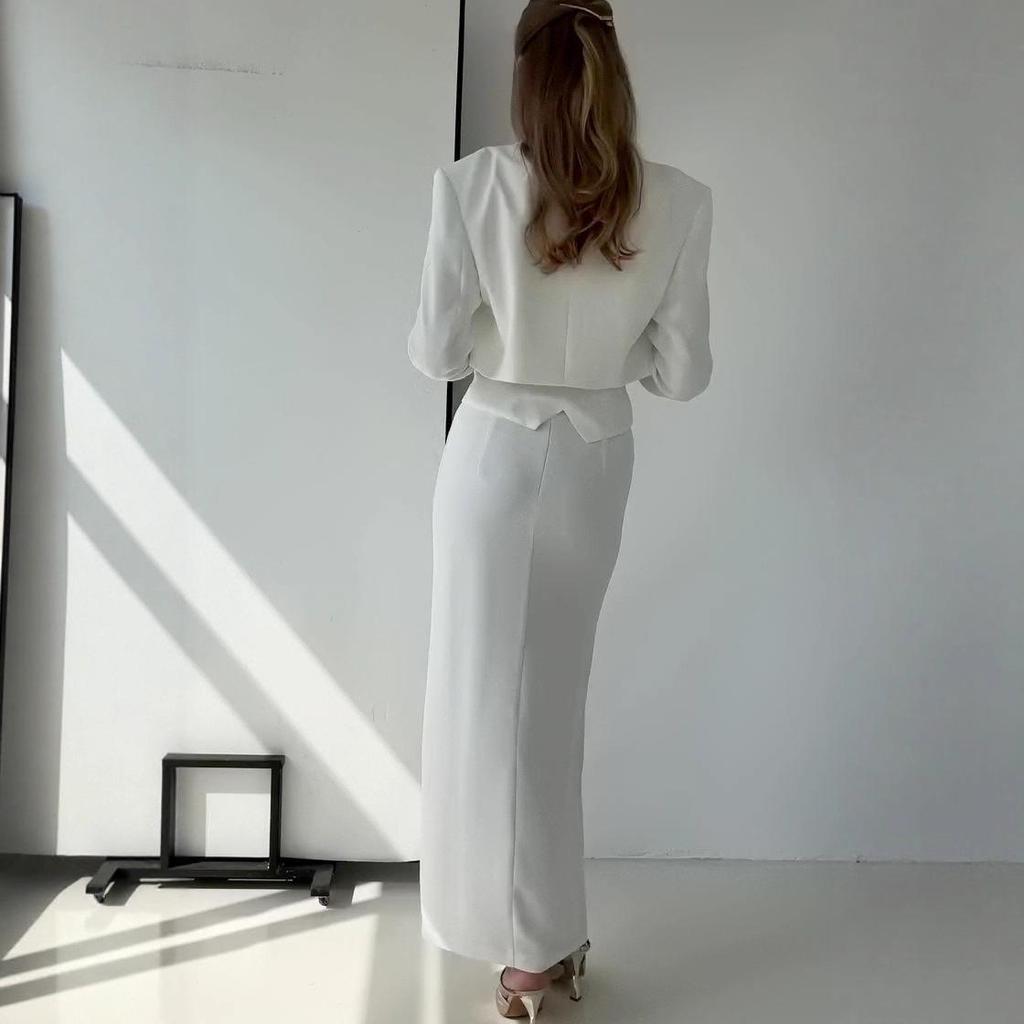 Women's Elegant Sleeveless Vest Button Jacket Dress Set - Solid Color