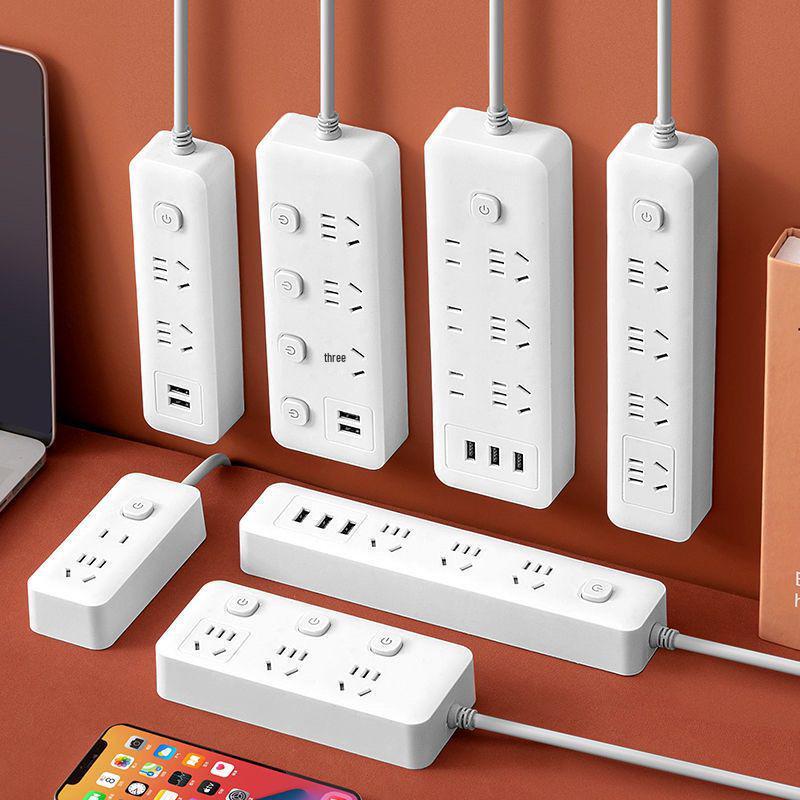 Office USB Power Strip with Multifunctional Sockets and Separate Controls, Long Cord