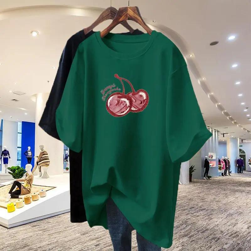Women's Cartoon Pure Cotton Basic T-shirt, Casual Loose Short Sleeved T-shirt, Round Neck Top, Summer Fashion