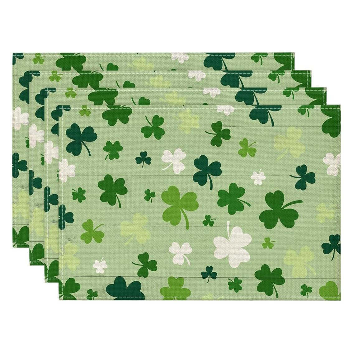 

4pcs Light Green Shamrock Placemats – St. Patrick’s Day Design, 12x18in, Festive Table Decor for Parties & Kitchen Dining 30x45cm-4PC