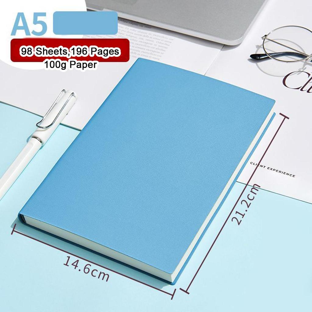A5/B5 Soft Leather Study Notebook, Lined Pages, Business Meeting Record Book, Notepad, Student Diary, 98 Sheets, 196 Pages