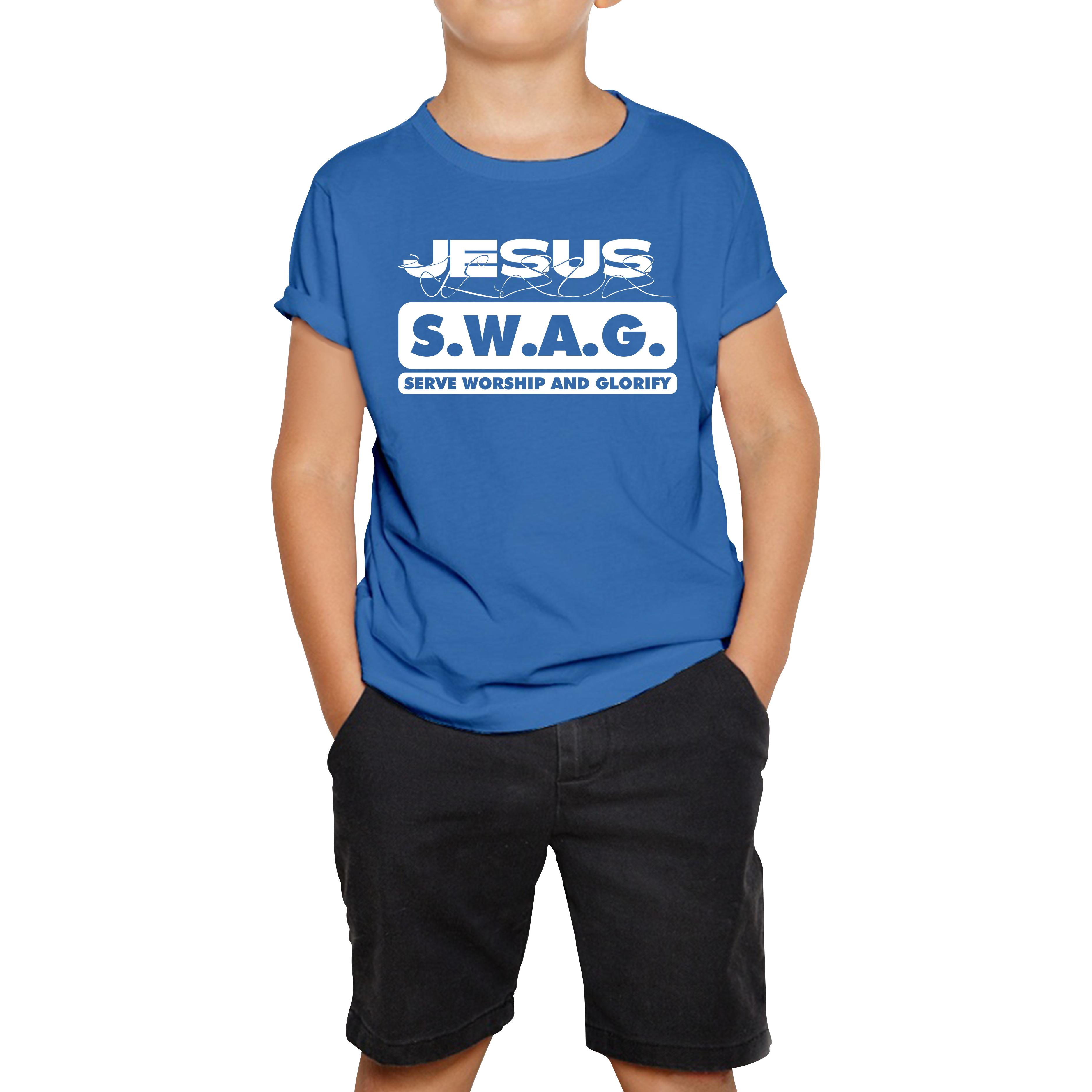 Jesus SWAG Serve Worship and Glorify Faith Religious Christian Jesus Swag Kids Tee 120