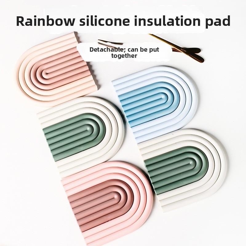 Home Use Rainbow Silicone Coaster Tpr Heat Resistant Nonslip Table Mat For Dining And Hot Dish Protection