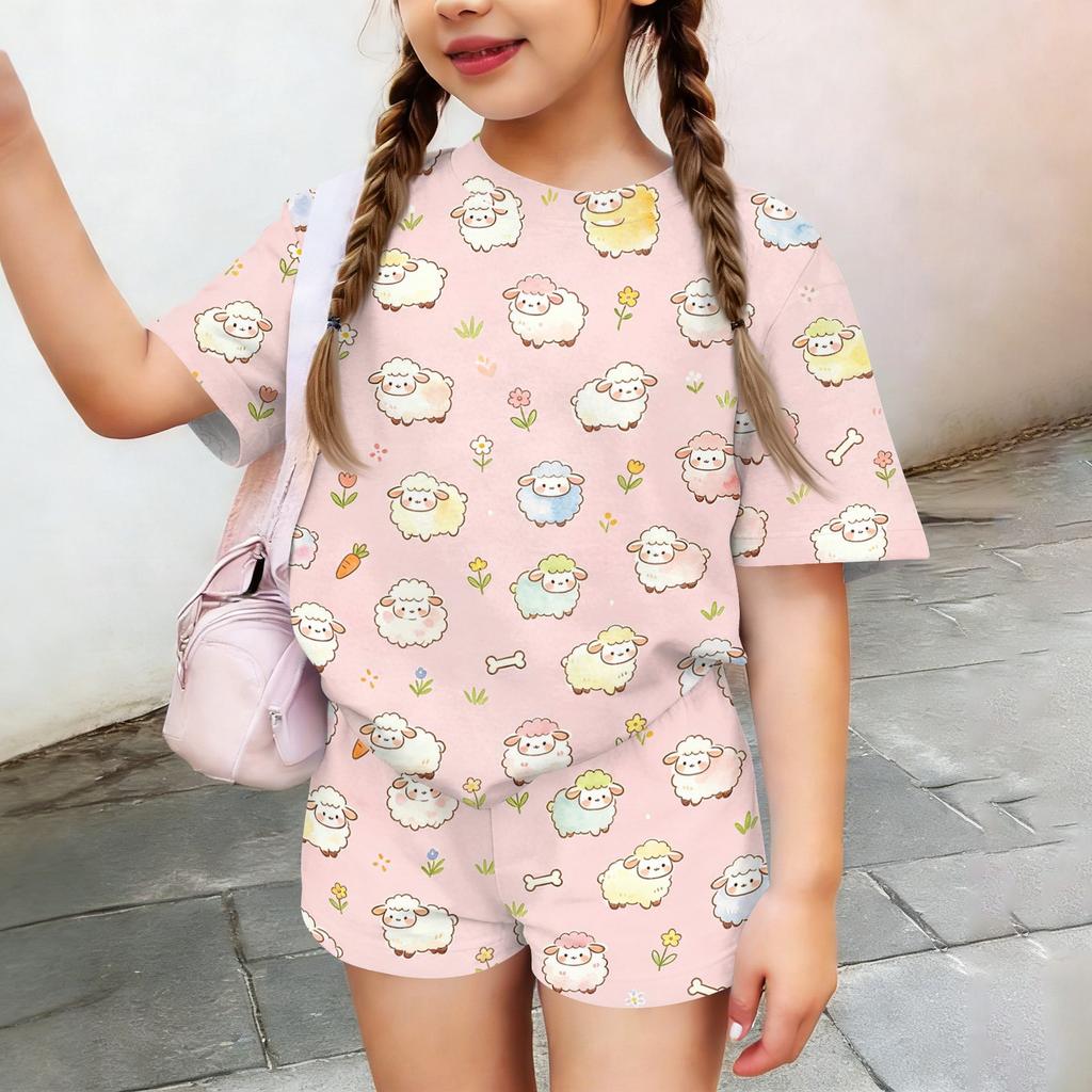 Kids Casual Short Sleeve Top and Shorts Set Animal Print Lightweight Comfortable Summer Outfit for Boys and Girls