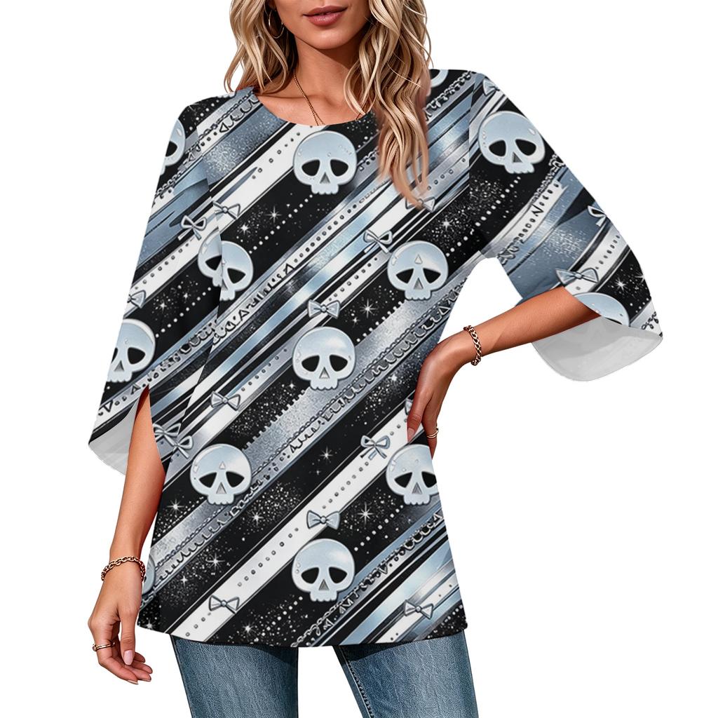 Women's Fashion Halloween Print Loose Casual Round Neck Three-Quarter Sleeve Top