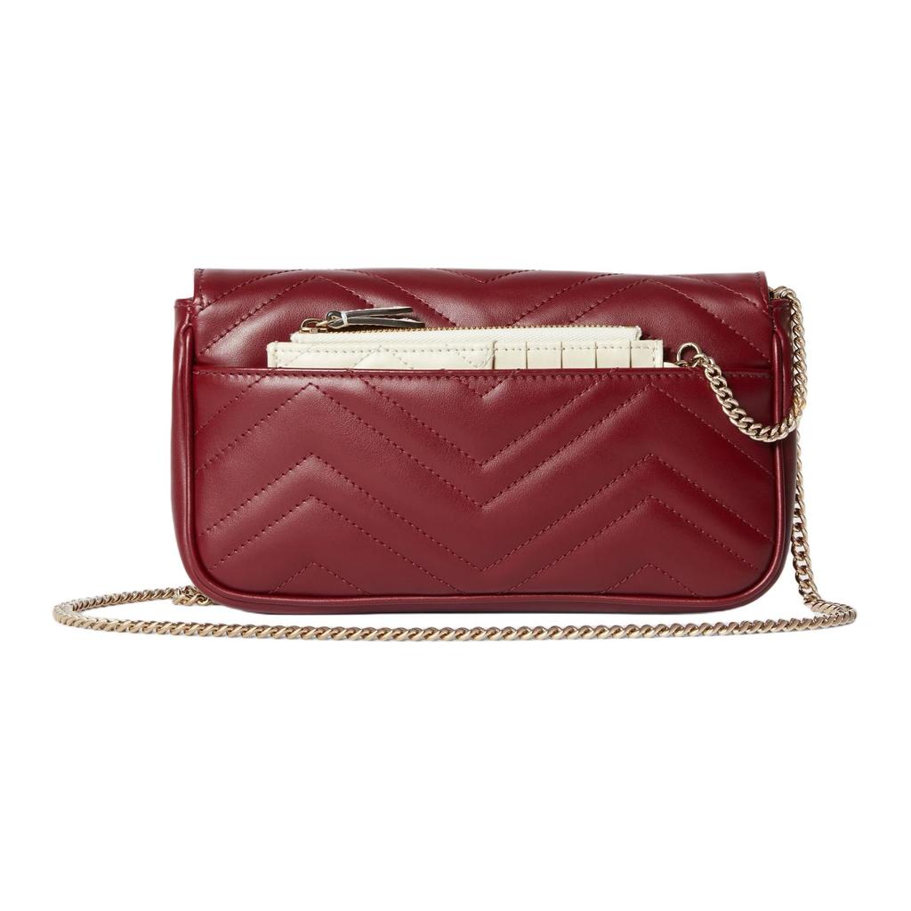 Gucci GG Marmont Herringbone Leather Shoulder Bag, Crossbody Bag Small Women's Red 751526-AADQM-6241
