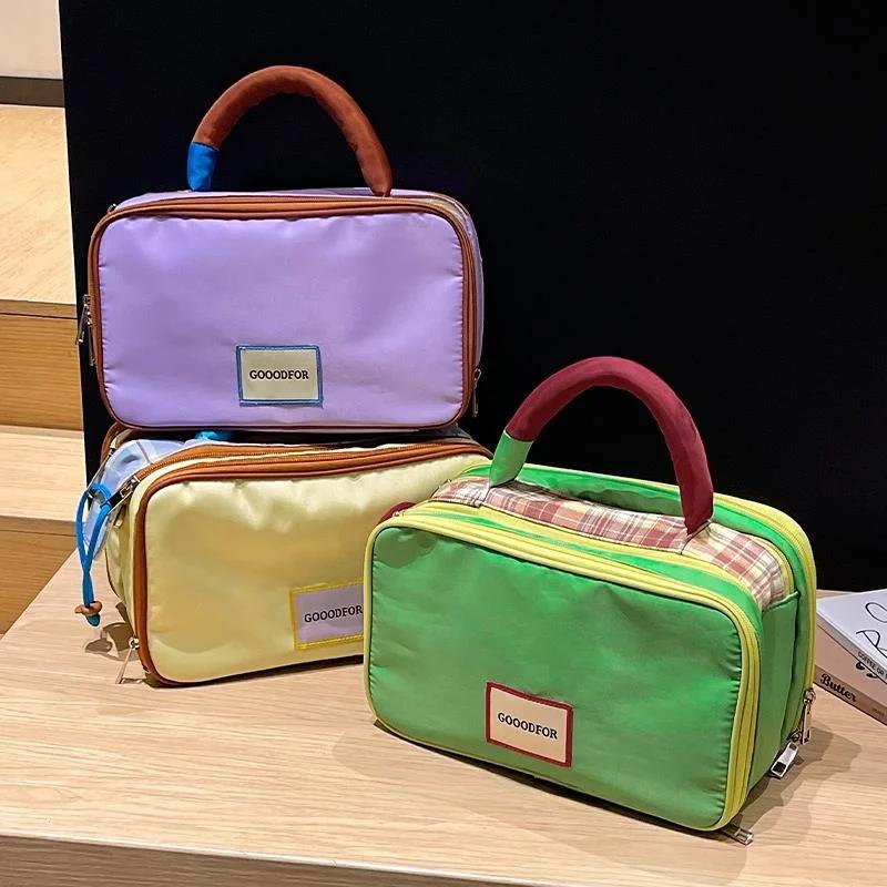 Portable High Capaci Collision Color Makeup Pouch Travel Toiletry Storage Bag Multi-Functional Cosmetic Bag Handbag Organizer