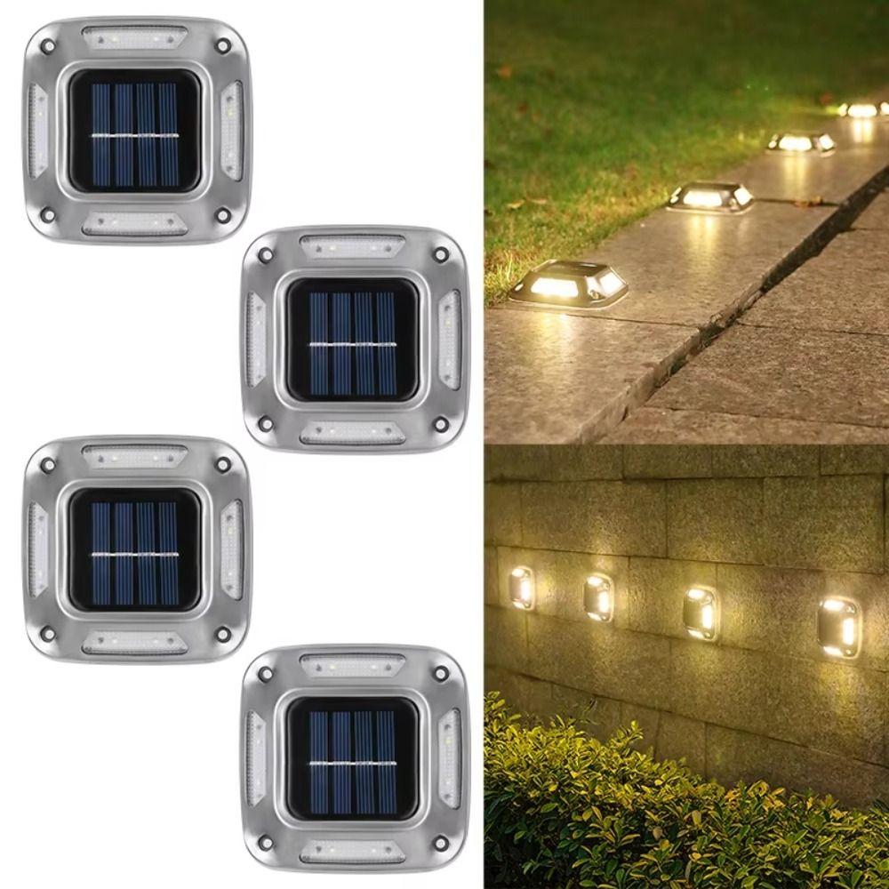 4 PCS Waterproof Garden Light 8 LED Deck Light Warning Light Solar Ground Lights Walkway