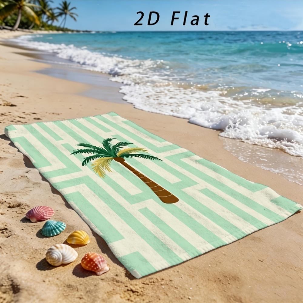 Aesthetic Green Palm Microfiber Beach Towel 2D Flat Printed Sandproof Waterproof Cute Picnic Mat Travel Essentials Spring Summer