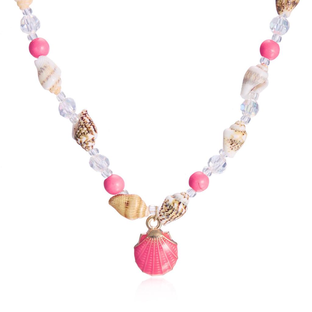 Summer Ocean Series Seashell Necklace - Fashionable Blue and Pink Beach Clavicle Chain Jewelry for Women