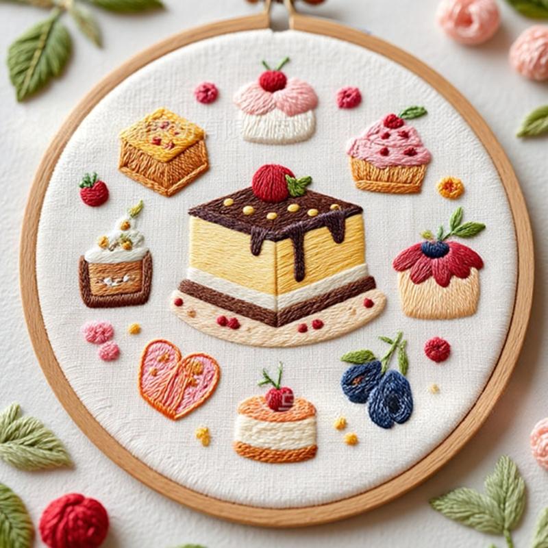 Cake Dessert Theme Embroidery Set with Embroidery Hoop and Instructions Beginner Embroidery Craft Set for Art Craft