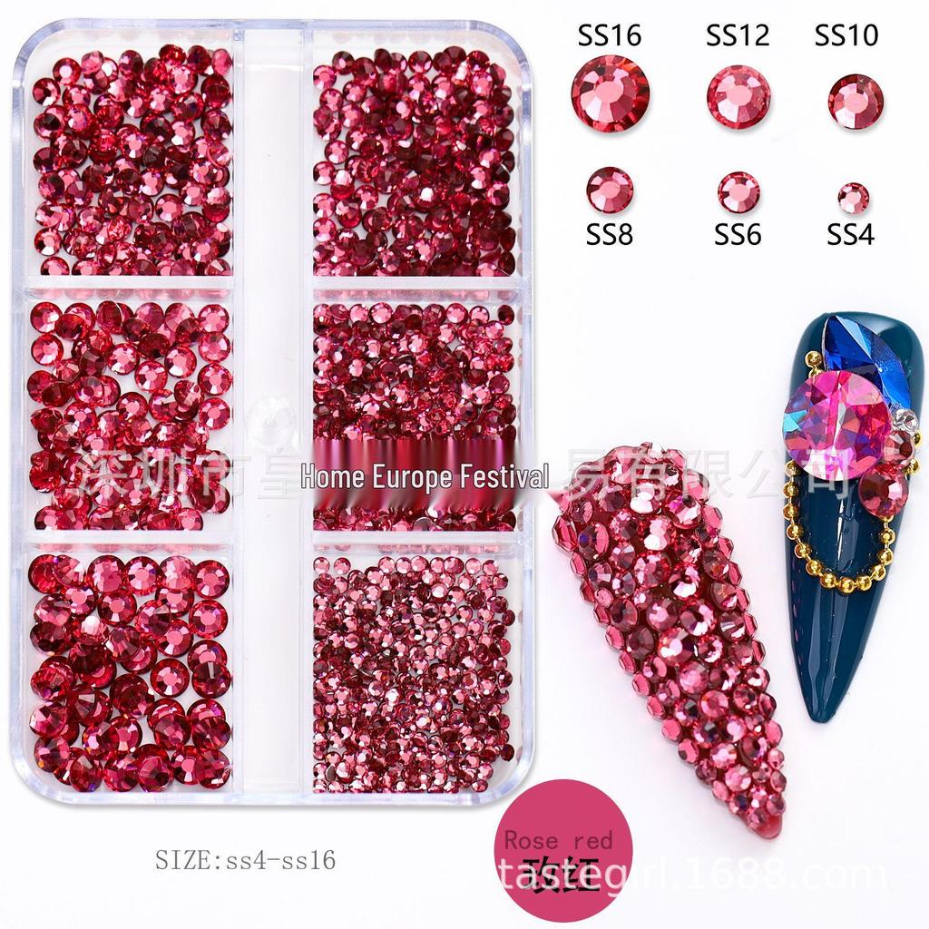 Nail Art Rhinestones: Mixed Color AB Light Pink Champagne Glass Set - Six Grids