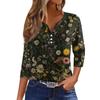 Women's T Shirt Tee Print Button 3/4 Sleeve Tunic Daily Weekend Fashion Basic V- Neck Regular Top