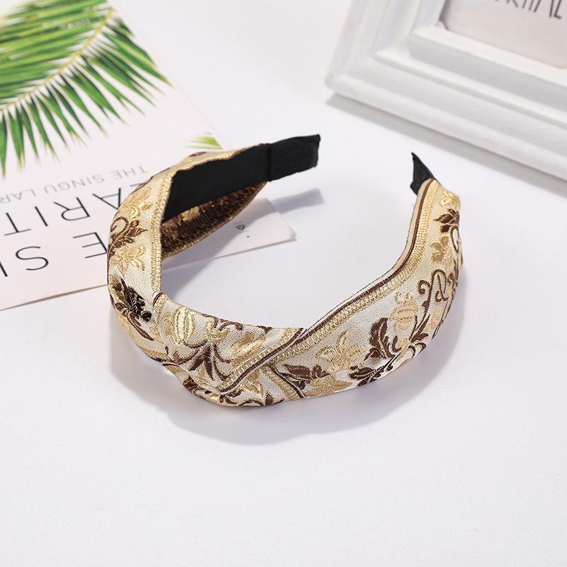 Pretty Boho Floral Embroidery Tape Headband for Lady Girls Shopping Party Headpiece Top Bow Knot Hairband for Women Head Wears