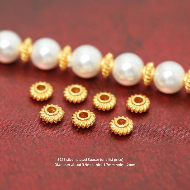

S925 Ancient Style Silver Plated 4mm Lantern Bead DIY Bracelet Bracelet Necklace Small Spacer Beads Braid Rope with Beading Accessories 04# silver-plated spacer