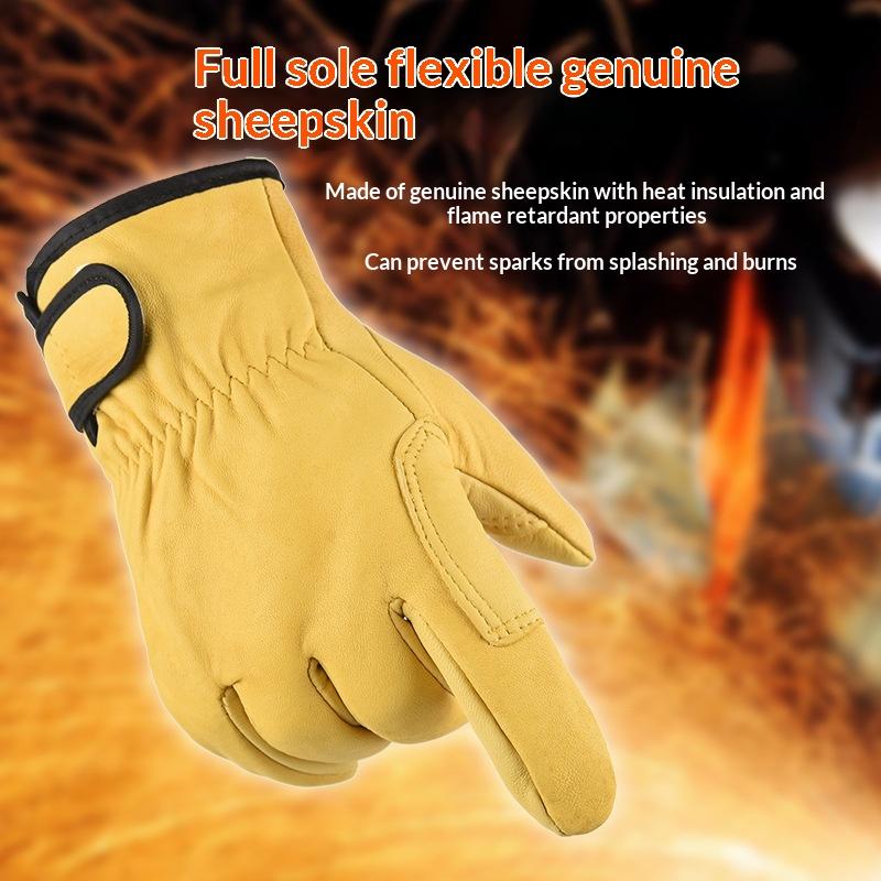 1 Pair Sheepskin Leather Work Gloves Safety Wearproof For Welding Gardening Bike Riding