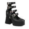 Plus Mary Jane Cross Lolita Skull Shoes Punk Dark Goth High Heels Patent Leather