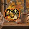 Dark Academia Room Decor Halloween Wooden Pumpkin Sign, LED Light Up Ghost Hanging Gothic Home Accessories Wall Sign for Indoor Outdoor Holiday Party