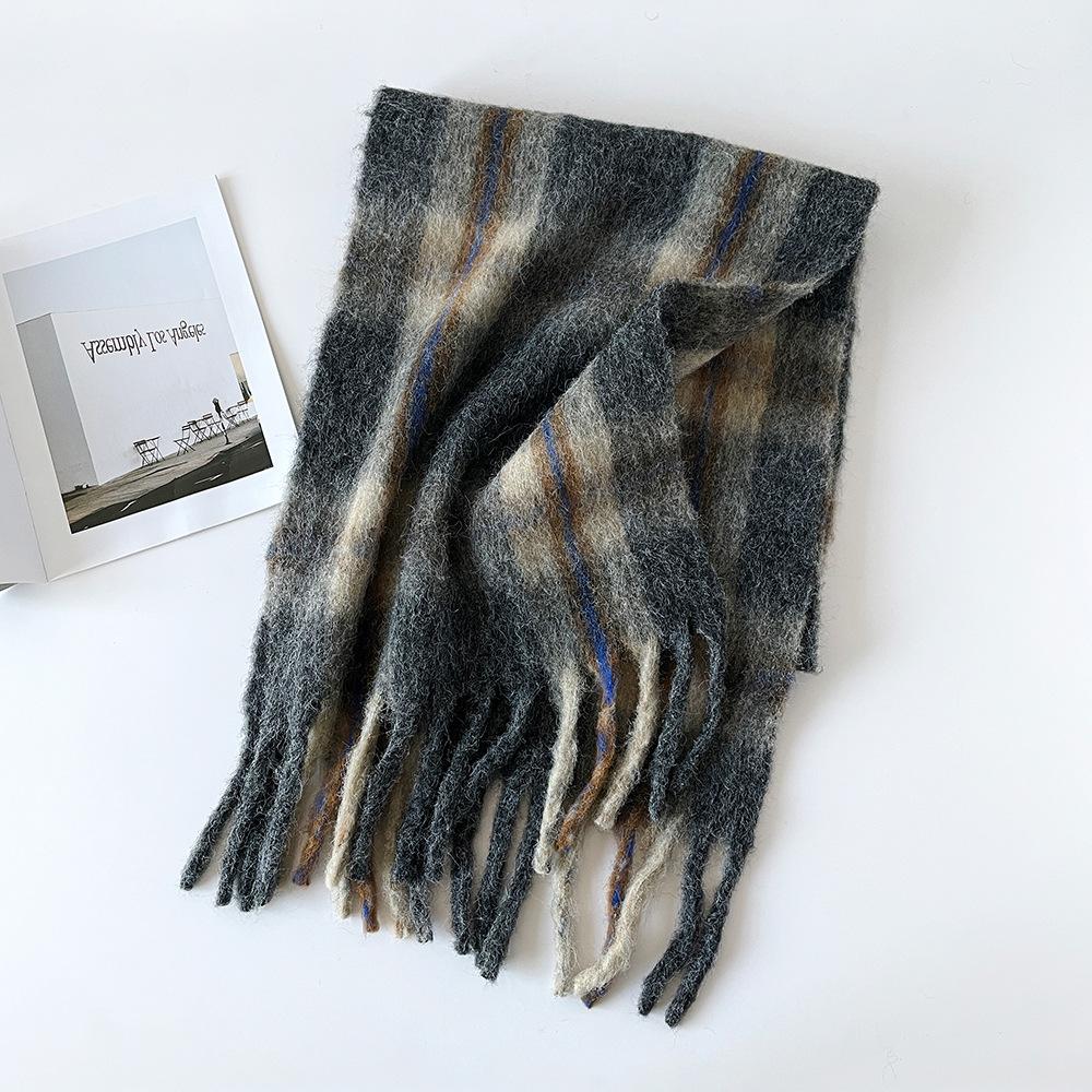 2025 wool scarf women s winter rainbow plaid mohair scarf atmosphere tassel shawl scarf women 210*42cm